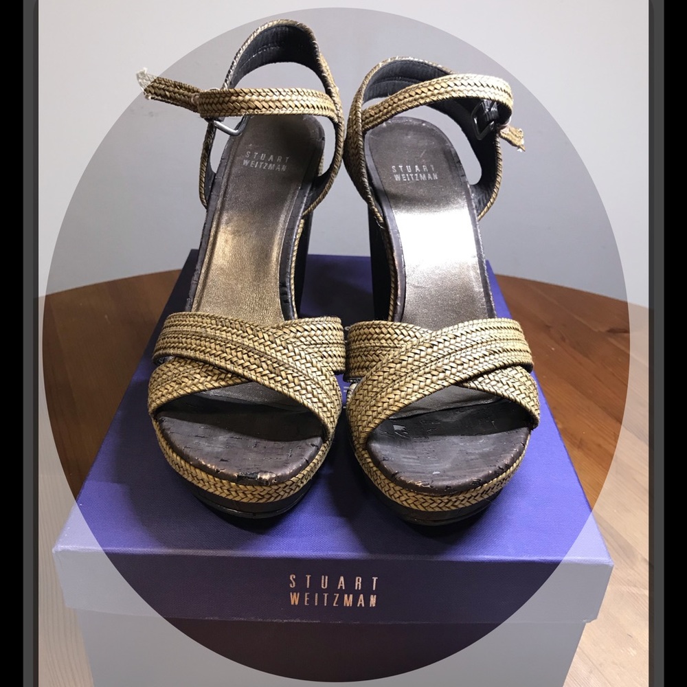 Stuart Weitzman Khaki MinxSwamp Laniard Cork Wedge